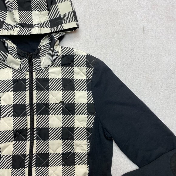 LRL Ralph Lauren Hoodie Womens M Black Full Zip Chess Board Elbow Patches - Picture 2 of 10
